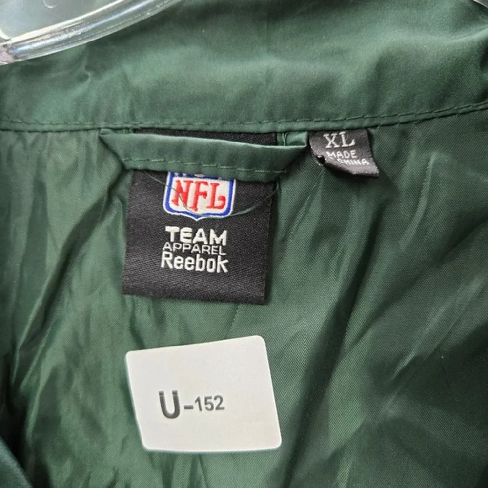 Green Bay Packer Men Jacket XL Green Reebok Full Zip Mock‎ Neck Drawstring Hem
